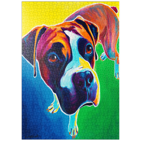 Darstellung des Puzzle Motivs Bunte Boxer Hund Porträt in Bold Pop Art Stil - Puzzleteile: 1000