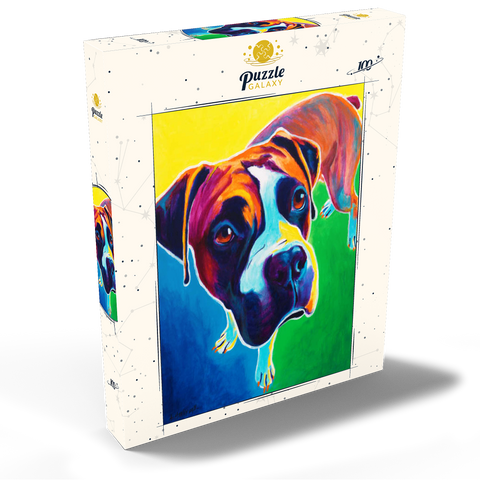 Darstellung des Puzzle Motivs Bunte Boxer Hund Porträt in Bold Pop Art Stil Colorful Boxer Dog Portrait in Bold Pop Art Style 100 Puzzle Schachtel Ansicht2