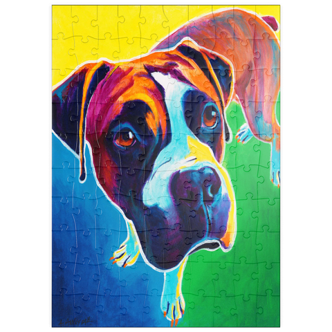 Darstellung des Puzzle Motivs Bunte Boxer Hund Porträt in Bold Pop Art Stil puzzleplate Colorful Boxer Dog Portrait in Bold Pop Art Style 100 Puzzle