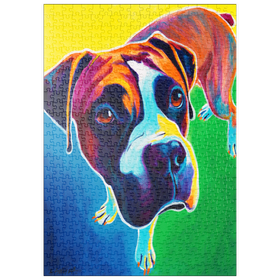 Darstellung des Puzzle Motivs Bunte Boxer Hund Porträt in Bold Pop Art Stil - Puzzleteile: 500