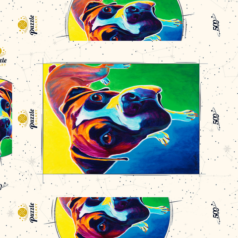 Darstellung des Puzzle Motivs Bunte Boxer Hund Porträt in Bold Pop Art Stil Colorful Boxer Dog Portrait in Bold Pop Art Style 500 Puzzle Schachtel 3D Modell