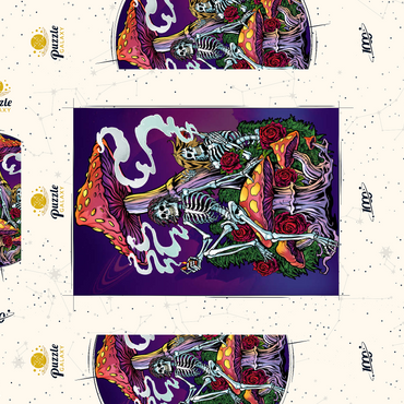Psychedelic Skeletons with Mushrooms and Roses 1000 Puzzle Schachtel 3D Modell