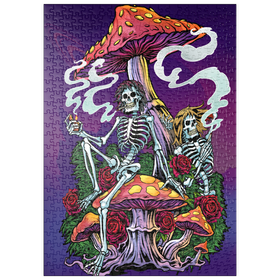 Darstellung des Puzzle Motivs Psychedelische Skelette mit Pilzen und Rosen - Puzzleteile: 500