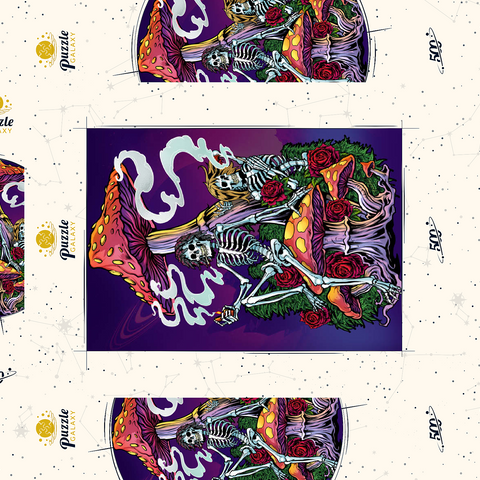 Psychedelic Skeletons with Mushrooms and Roses 500 Puzzle Schachtel 3D Modell