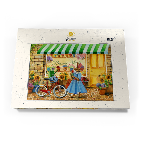 Darstellung des Puzzle Motivs Titel: Skurriler Hase im Blumenladen Title: Whimsical Bunny at the Flower Shop 1000 Puzzle Schachtel Ansicht3
