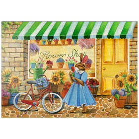 Darstellung des Puzzle-Motivs Titel: Skurriler Hase im Blumenladen – Puzzleteile: 1000