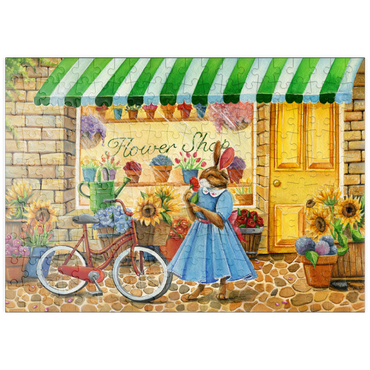 Darstellung des Puzzle Motivs puzzleplate Title: Whimsical Bunny at the Flower Shop 200 Puzzle