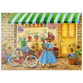 Darstellung des Puzzle Motivs Titel: Skurriler Hase im Blumenladen - Puzzleteile: 200