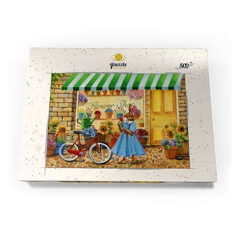 Darstellung des Puzzle Motivs Titel: Skurriler Hase im Blumenladen Title: Whimsical Bunny at the Flower Shop 500 Puzzle Schachtel Ansicht3