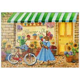 Darstellung des Puzzle Motivs Titel: Skurriler Hase im Blumenladen - Puzzleteile: 500