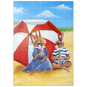 Darstellung des Puzzle-Motivs Strandhäschen - Vintage-inspirierte Tier-Illustration – Puzzleteile: 200