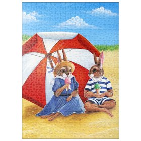 Darstellung des Puzzle Motivs Strandhäschen - Vintage-inspirierte Tier-Illustration - Puzzleteile: 500