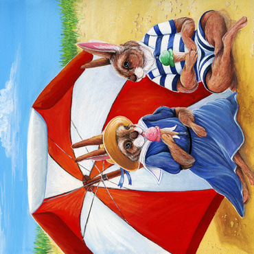 Beach Bunnies – Vintage-Inspired Animal Illustration 500 Puzzle 3D Modell