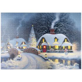 Darstellung des Puzzle Motivs Verschneites Weihnachtsdorf mit Hütten - Puzzleteile: 1000