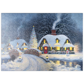 Darstellung des Puzzle-Motivs Verschneites Weihnachtsdorf mit Hütten – Puzzleteile: 200