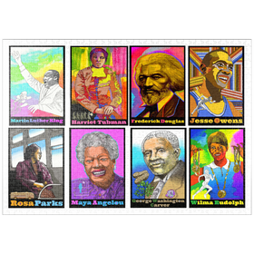 Darstellung des Puzzle Motivs Farbenfrohe Porträts einflussreicher schwarzer Führungspersönlichkeiten - Puzzleteile: 1000