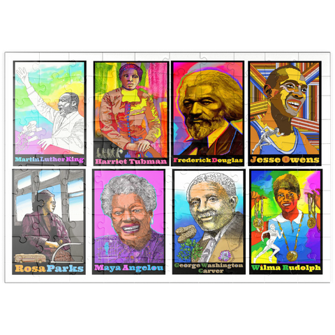 Darstellung des Puzzle Motivs Farbenfrohe Porträts einflussreicher schwarzer Führungspersönlichkeiten puzzleplate Colorful Portraits of Influential Black Leaders 100 Puzzle