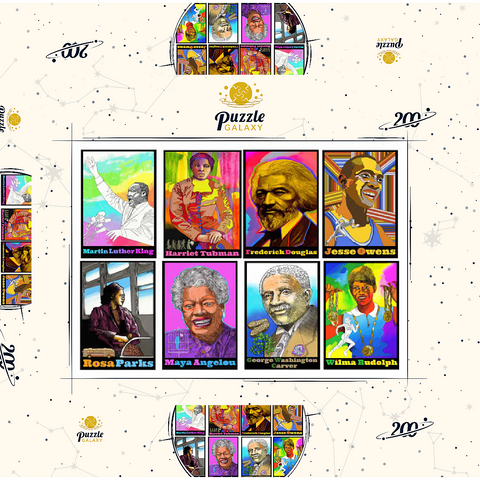 Darstellung des Puzzle Motivs Farbenfrohe Porträts einflussreicher schwarzer Führungspersönlichkeiten Colorful Portraits of Influential Black Leaders 200 Puzzle Schachtel 3D Modell