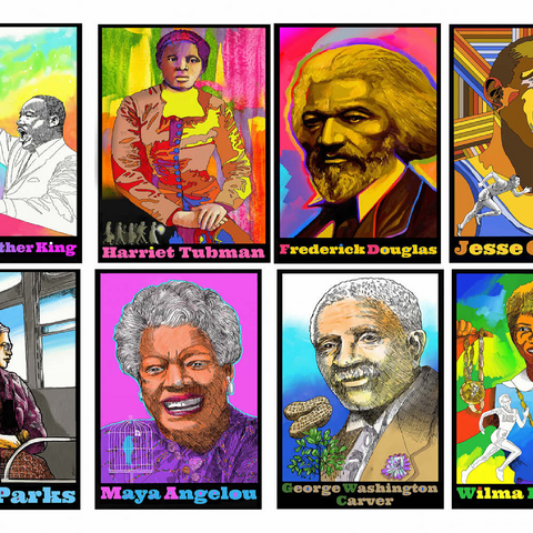 Darstellung des Puzzle Motivs Farbenfrohe Porträts einflussreicher schwarzer Führungspersönlichkeiten Colorful Portraits of Influential Black Leaders 500 Puzzle 3D Modell