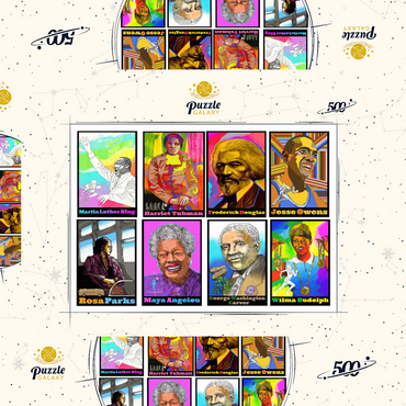 Darstellung des Puzzle Motivs Colorful Portraits of Influential Black Leaders 500 Puzzle Schachtel 3D Modell