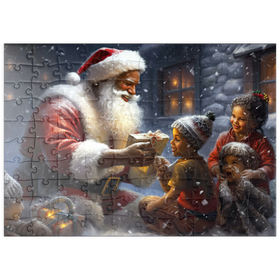 Darstellung des Puzzle Motivs Der Weihnachtsmann verteilt Geschenke an fröhliche Kinder - Puzzleteile: 100