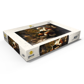 Darstellung des Puzzle Motivs Der Weihnachtsmann liest am Weihnachtsbaum - Puzzleteile: 500