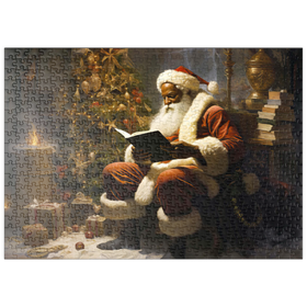 Darstellung des Puzzle-Motivs Der Weihnachtsmann liest am Weihnachtsbaum – Puzzleteile: 500