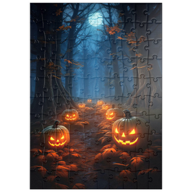 Darstellung des Puzzle Motivs Gespensterwald mit leuchtenden Jack-o'-Lanterns - Puzzleteile: 100