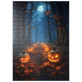 Darstellung des Puzzle Motivs Gespensterwald mit leuchtenden Jack-o'-Lanterns - Puzzleteile: 200