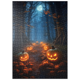 Darstellung des Puzzle Motivs Gespensterwald mit leuchtenden Jack-o'-Lanterns - Puzzleteile: 500