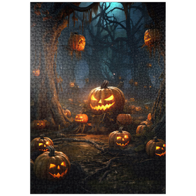 Darstellung des Puzzle Motivs Verwunschener Kürbiswald bei Nacht - Puzzleteile: 1000
