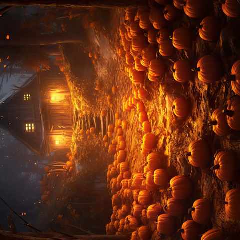 Pumpkin-Lit Path to Haunted Cabin 1000 Puzzle 3D Modell