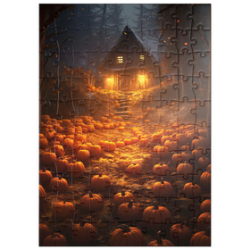 Darstellung des Puzzle Motivs Kürbisbeleuchteter Weg zur Geisterhütte - Puzzleteile: 100