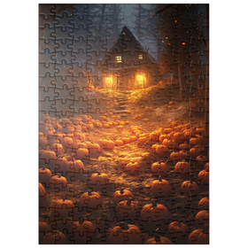 Darstellung des Puzzle Motivs Kürbisbeleuchteter Weg zur Geisterhütte - Puzzleteile: 200