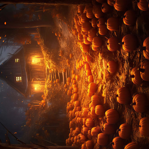 Pumpkin-Lit Path to Haunted Cabin 500 Puzzle 3D Modell