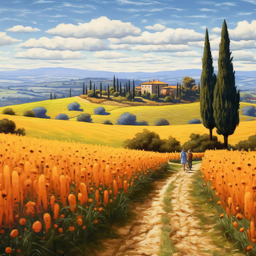 Darstellung des Puzzle Motivs Golden Fields of Tuscany with Cypress Trees 1000 Puzzle 3D Modell