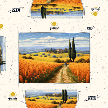 Darstellung des Puzzle Motivs Golden Fields of Tuscany with Cypress Trees 1000 Puzzle Schachtel 3D Modell