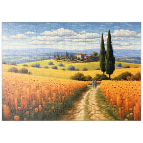Darstellung des Puzzle Motivs Goldene Felder der Toskana mit Zypressen - Puzzleteile: 200