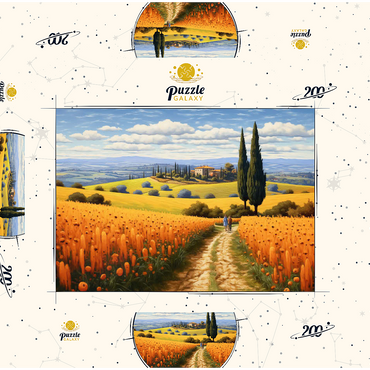 Darstellung des Puzzle Motivs Golden Fields of Tuscany with Cypress Trees 200 Puzzle Schachtel 3D Modell