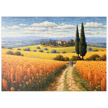 Darstellung des Puzzle Motivs puzzleplate Golden Fields of Tuscany with Cypress Trees 500 Puzzle