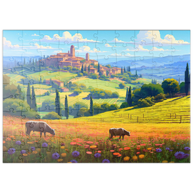Darstellung des Puzzle Motivs Toskanische Landschaften mit Wildblumen und sanften Hügeln - Puzzleteile: 100