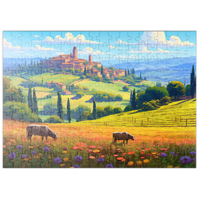 Darstellung des Puzzle-Motivs Toskanische Landschaften mit Wildblumen und sanften Hügeln – Puzzleteile: 200