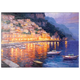 Darstellung des Puzzle Motivs Positano in der Dämmerung mit Reflektionen - Puzzleteile: 100