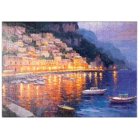 Darstellung des Puzzle-Motivs Positano in der Dämmerung mit Reflektionen – Puzzleteile: 200