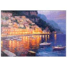 Darstellung des Puzzle Motivs Positano in der Dämmerung mit Reflektionen - Puzzleteile: 500