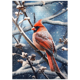 Darstellung des Puzzle-Motivs Nördlicher Kardinal im Winterschnee – Puzzleteile: 1000