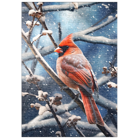 Darstellung des Puzzle Motivs Nördlicher Kardinal im Winterschnee - Puzzleteile: 200
