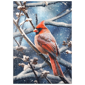 Darstellung des Puzzle Motivs Nördlicher Kardinal im Winterschnee - Puzzleteile: 500