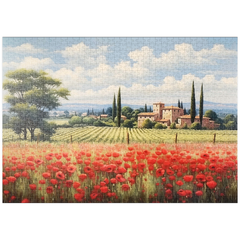 puzzleplate Tuscan Countryside with Red Poppy Field 1000 Puzzle