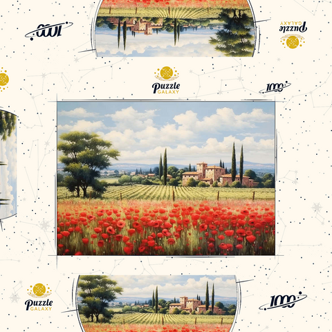 Tuscan Countryside with Red Poppy Field 1000 Puzzle Schachtel 3D Modell